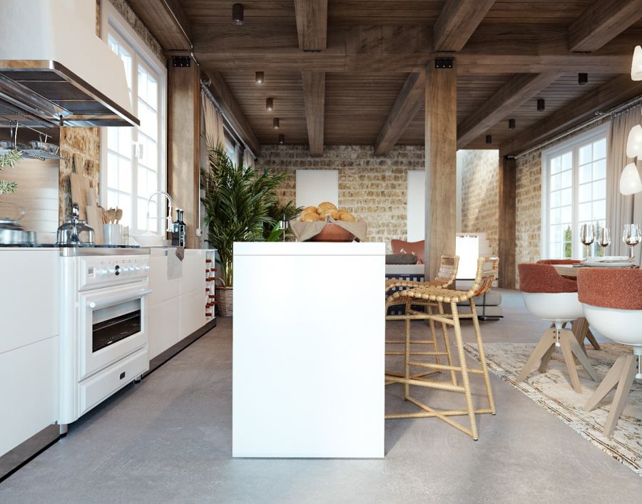 Csiszolt beton padló és modern konyha