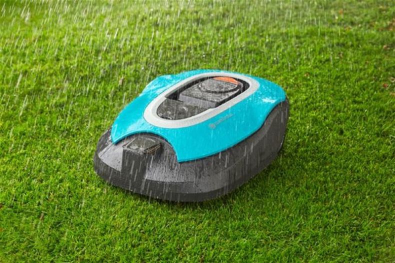 Gardena robot fűnyíró esőben