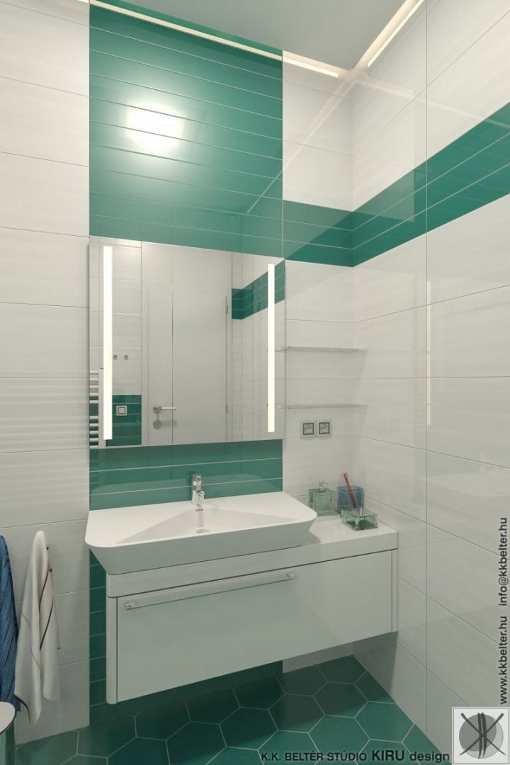 Zöld és fehér gyerek fürdőszoba design KK Beltér Stúdió