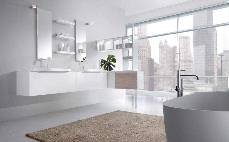 Modern fehér fürdőszoba design