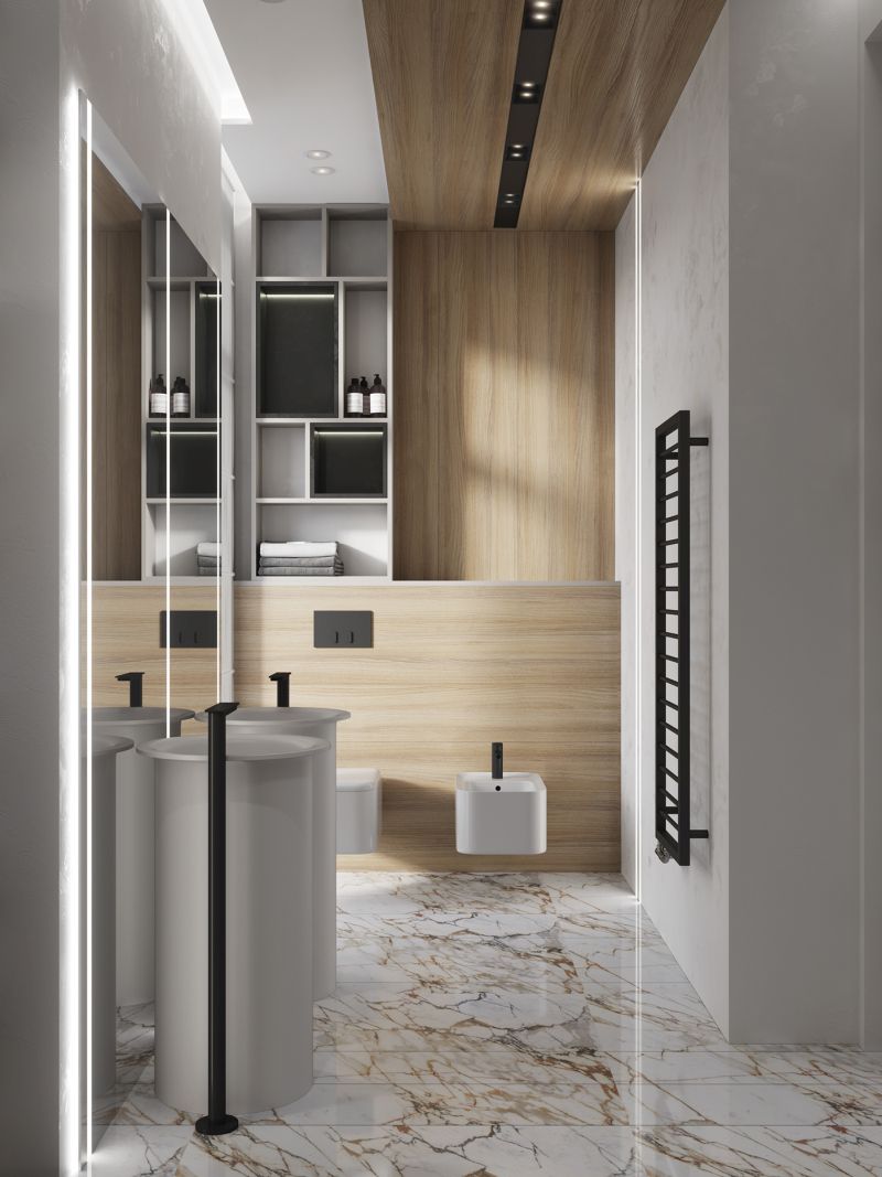 Modern márvány mintás fürdőszoba