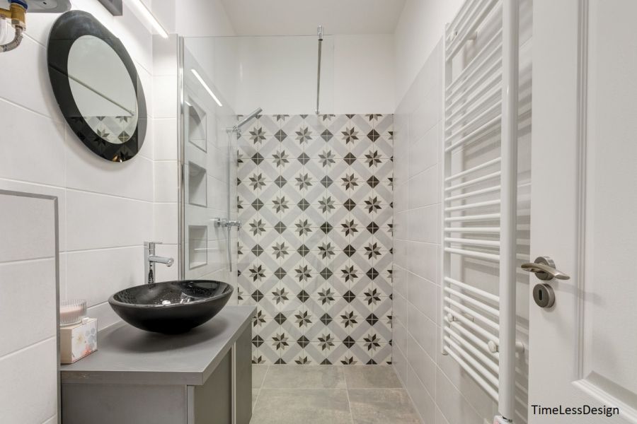 Cementlap mintás falburkolat fürdőszobába