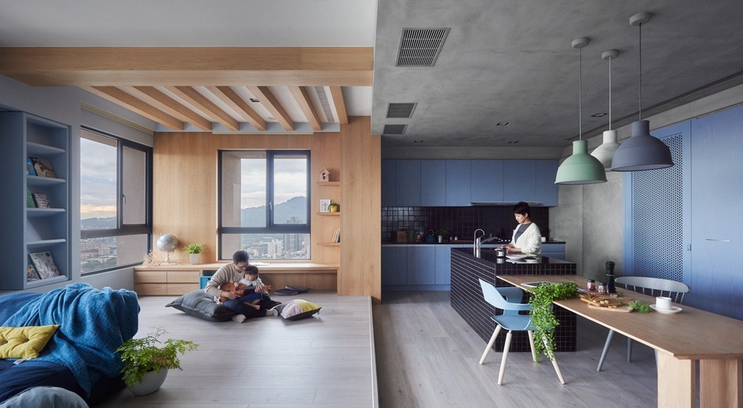 Modern nappali konyha gyerekbarát kialakítással
