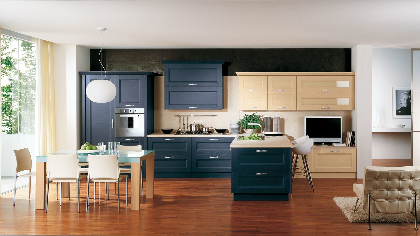 Klasszikus konyhabútor kék és bézs színben