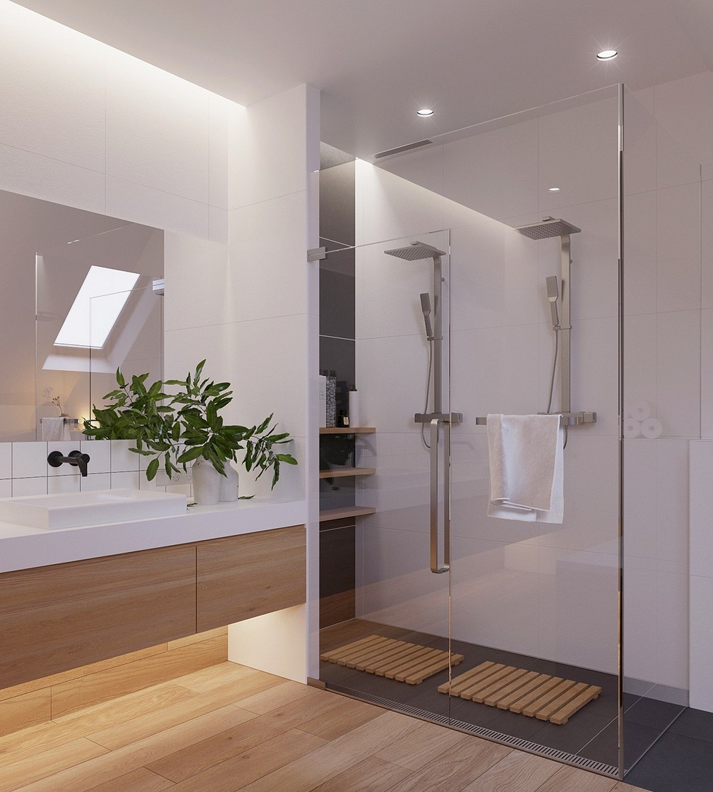 Skandináv modern fürdőszoba berendezés látványtervei