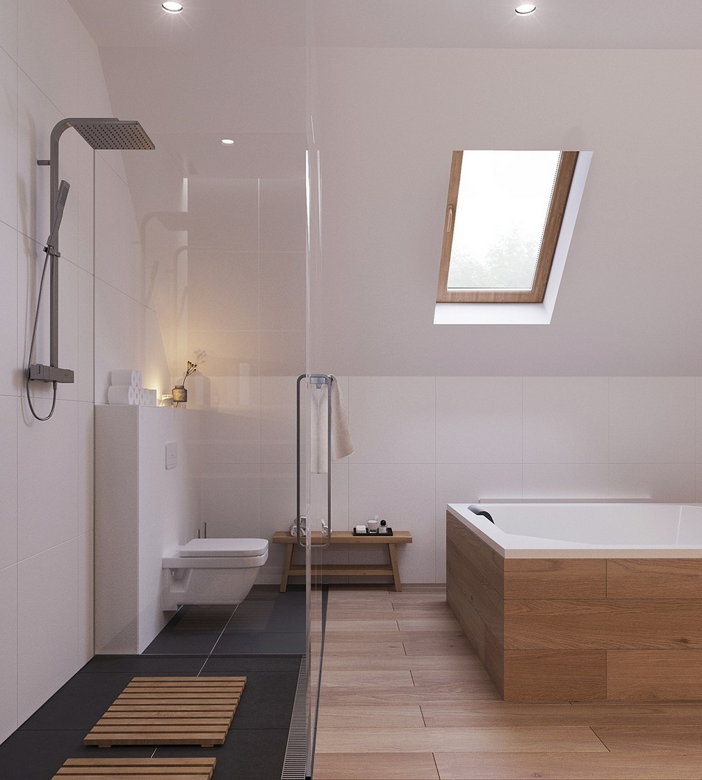 Skandináv modern fürdőszoba berendezés látványtervei