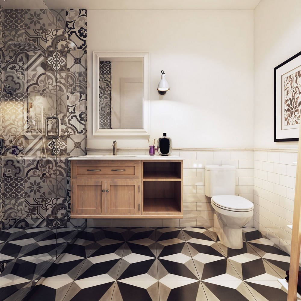 Skandináv fürdőszoba cementlapokkal