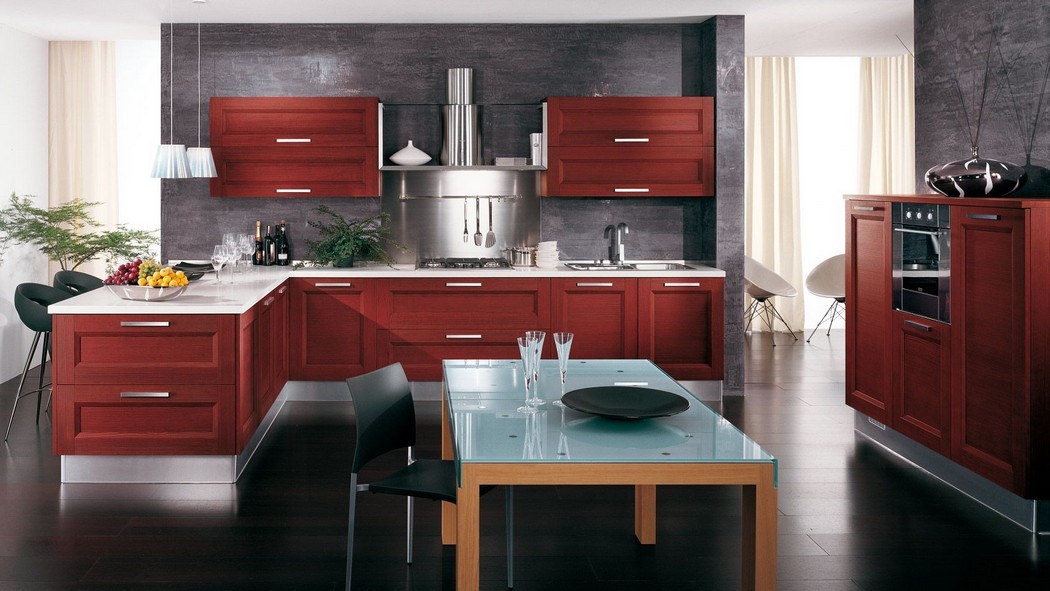Modern konyhabútor piros frontokkal