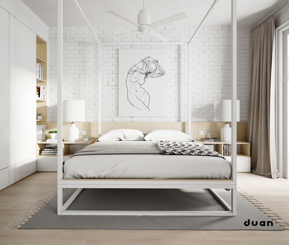 Modern hálószoba keretes ággyal