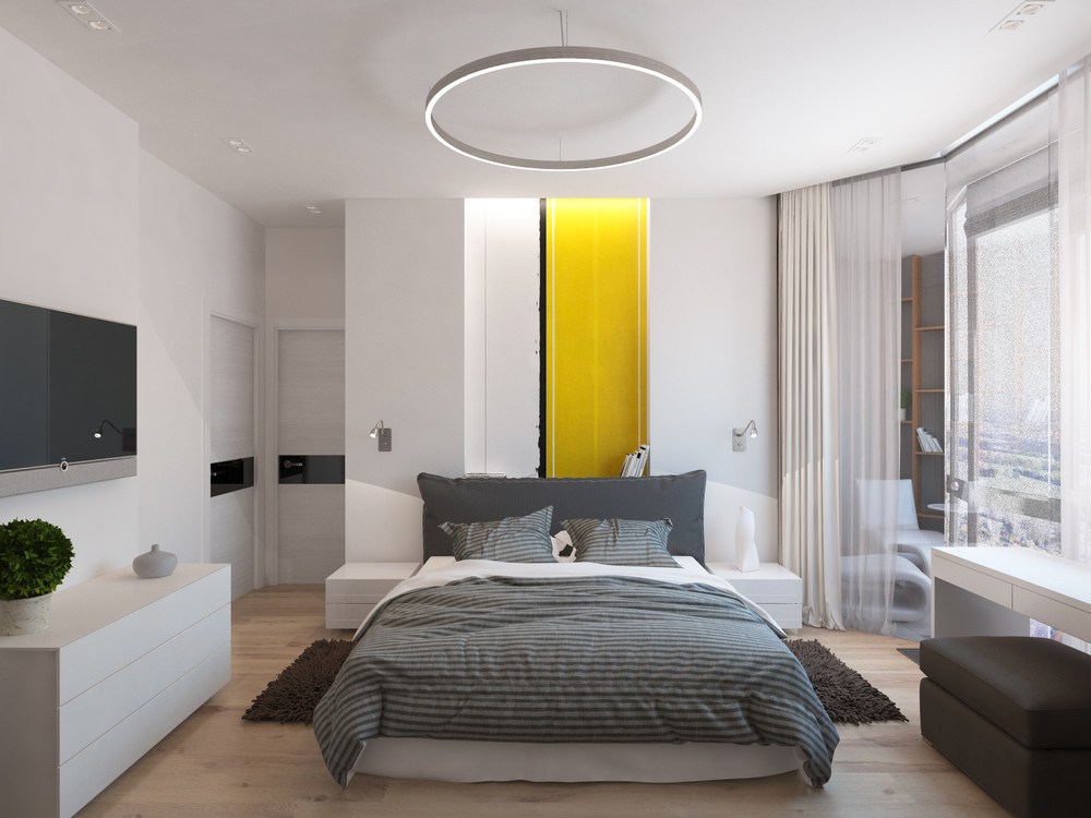 Hálószoba mennyezeti design lámpával