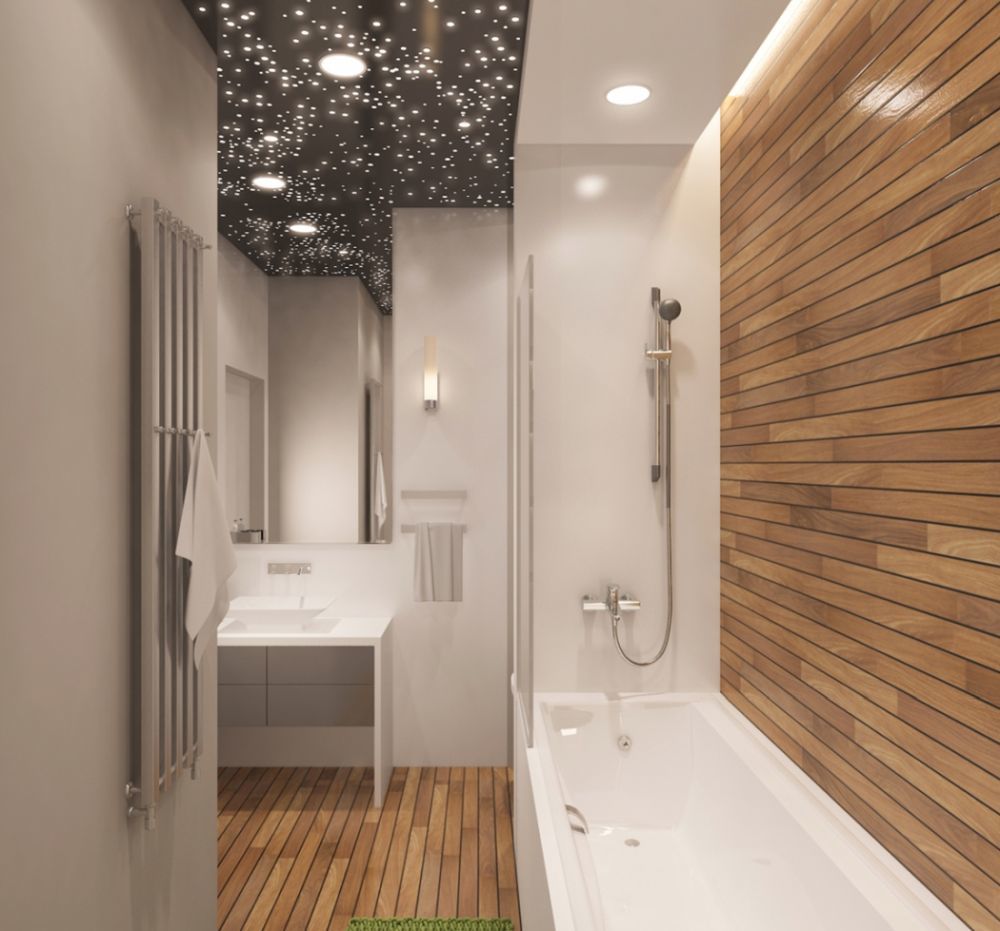 Modern fürdőszoba faburkolattal