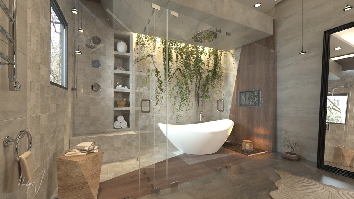 Különleges luxus fürdőszoba látványterve