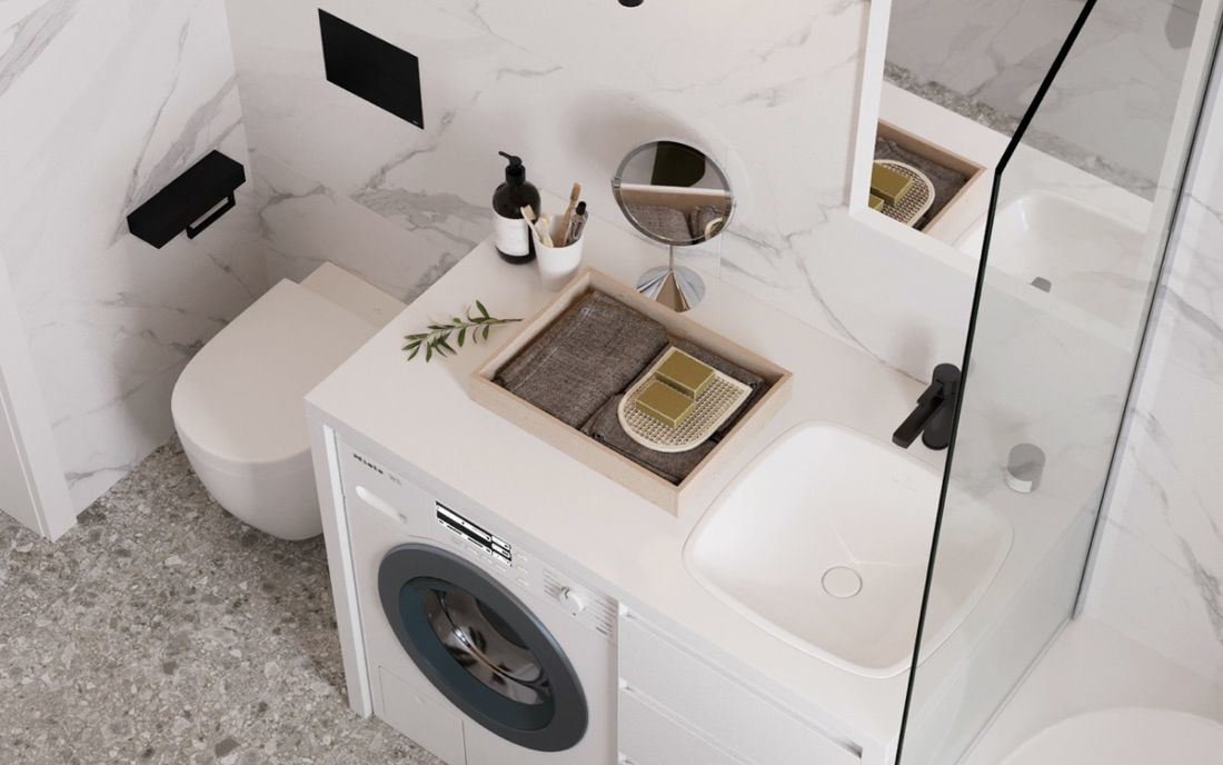 Fürdőszoba szekrénybe integrált mosógép