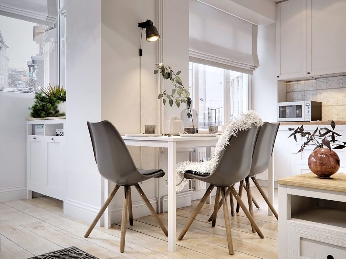 Modern klasszikus bútorok jellemzik a kis lakást
