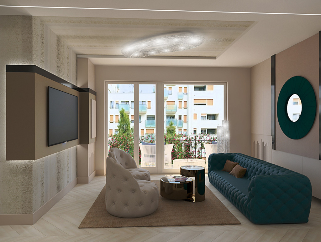 70 m2-es luxuslakás nappalija