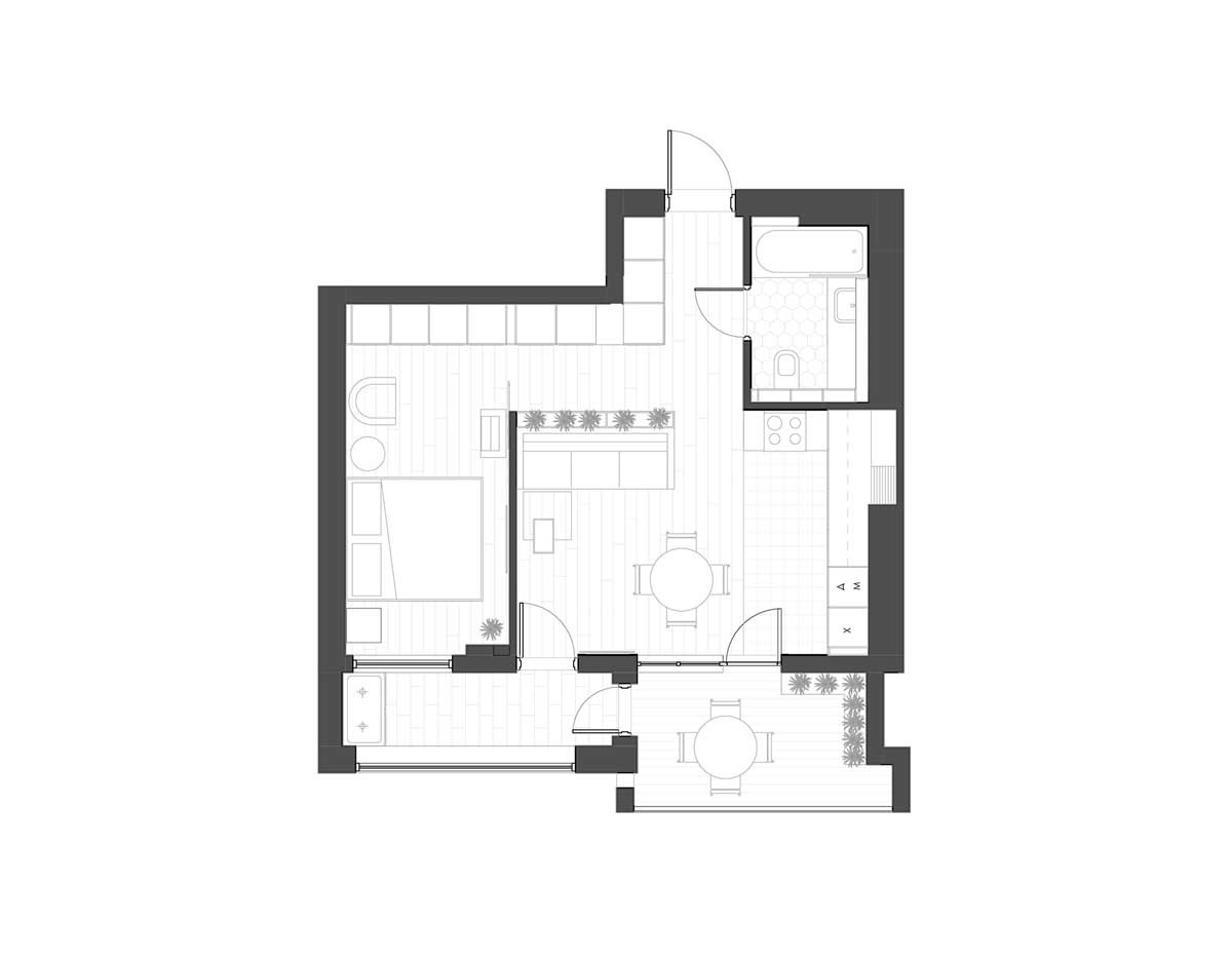 47 m2-es kis lakás alaprajza