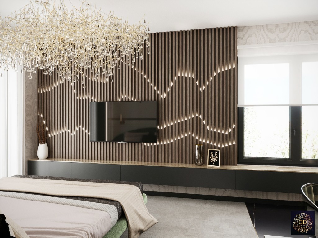 Egyedi tervezésű fal a hálószobában - Üzletember penthouse lakása