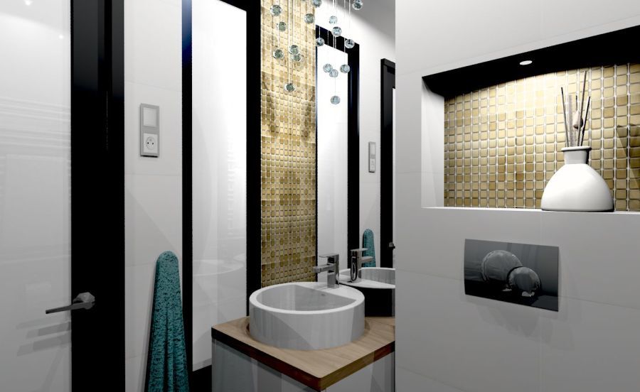 Sárga mozaikos fürdőszoba