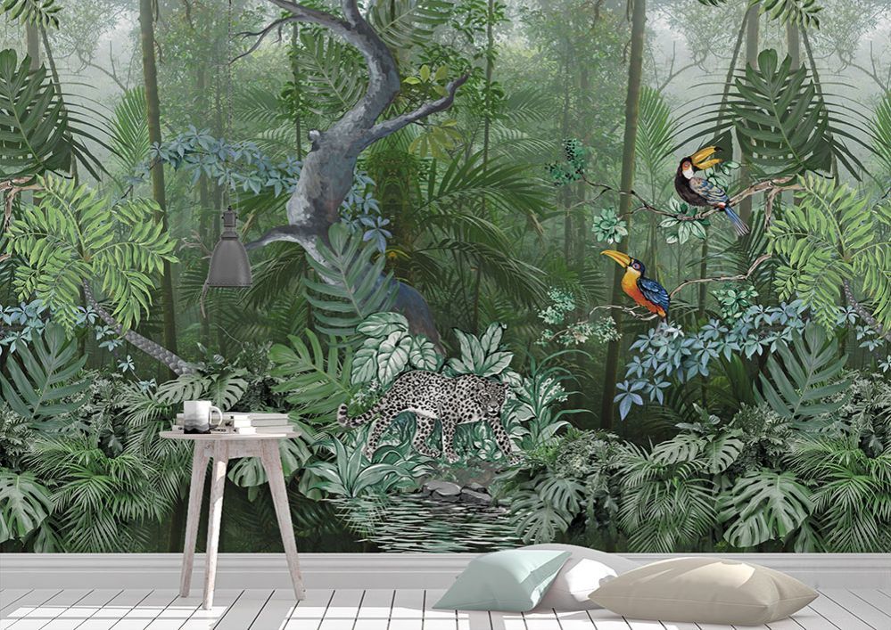 Tukán és dzsungel mintás tapéta panel