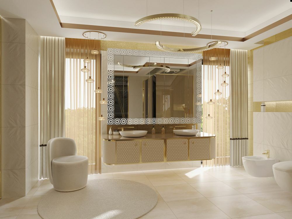 Luxus fürdőszoba arany színekkel