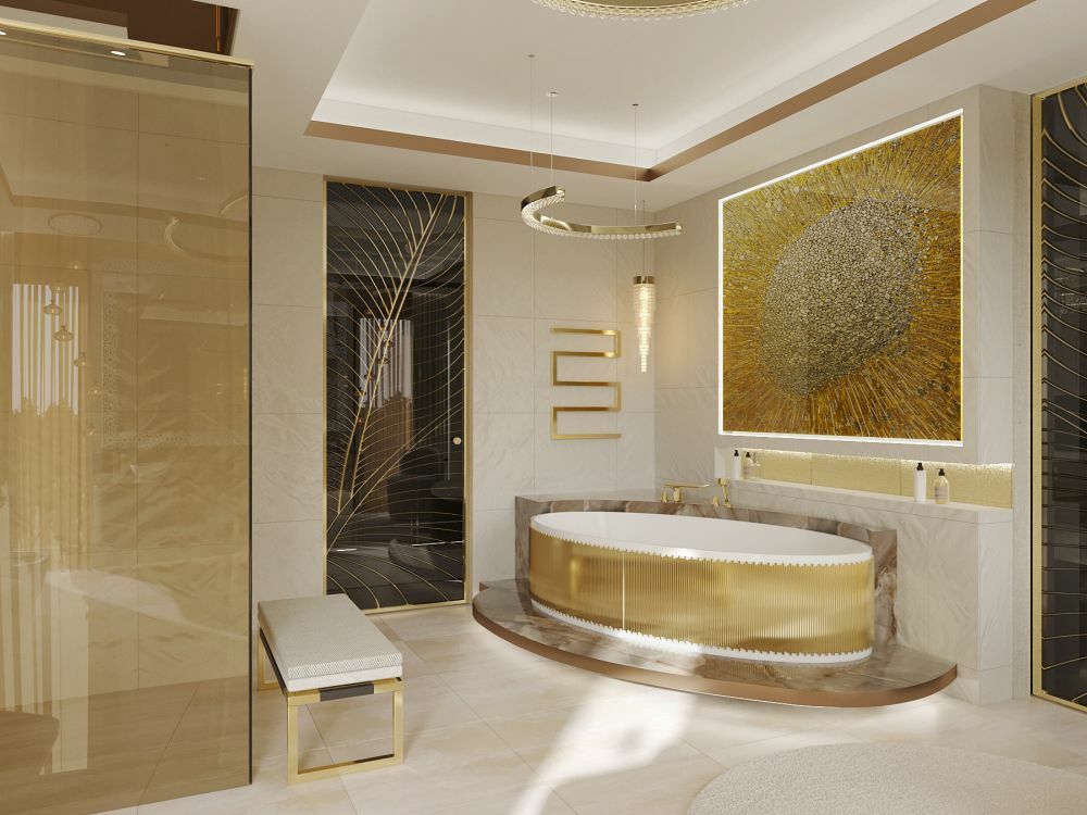 Luxus lakberendezés arany színű sarokkáddal