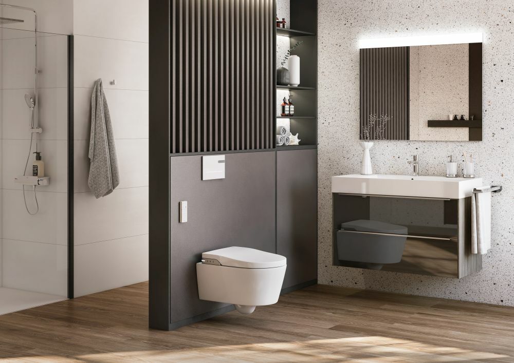 Roca Inspira fali WC és fürdőszobaszekrény mosdóval