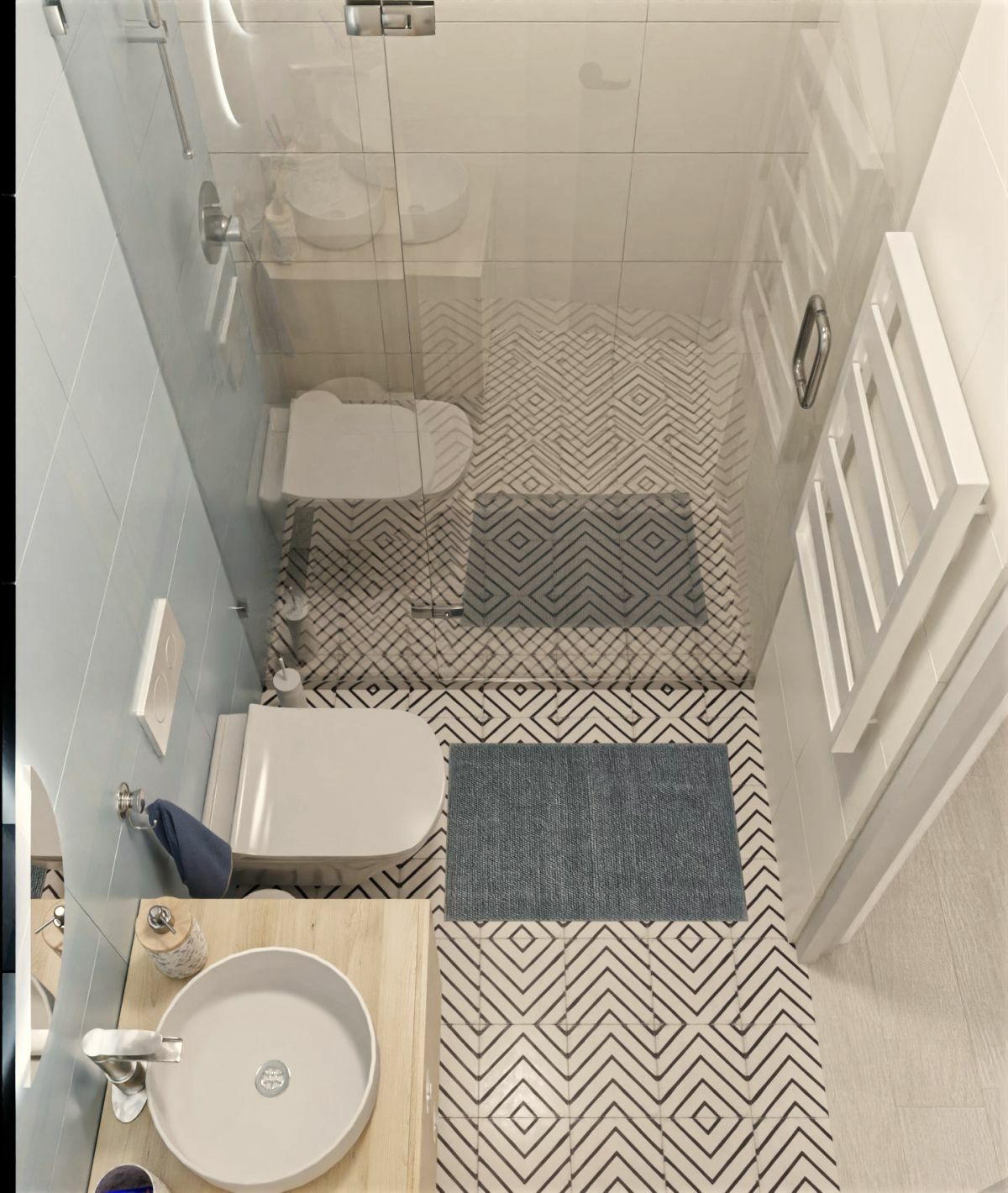 Fürdőszoba padló modern mintás bukrkolattal
