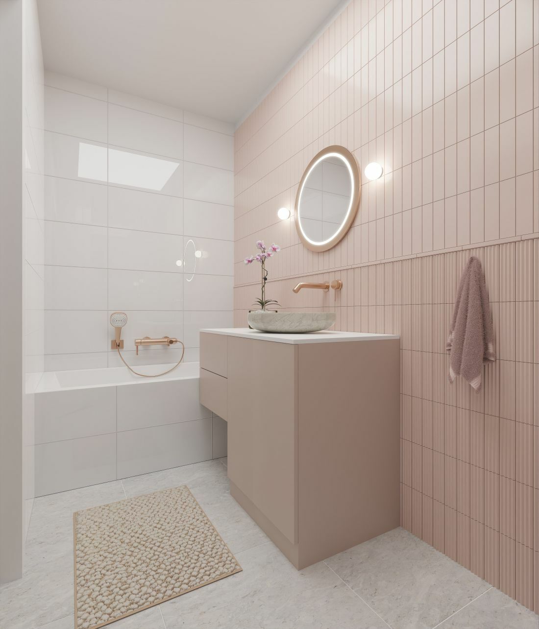 Egyedi fürdőszoba szekrény szintén halvány rózsaszínben