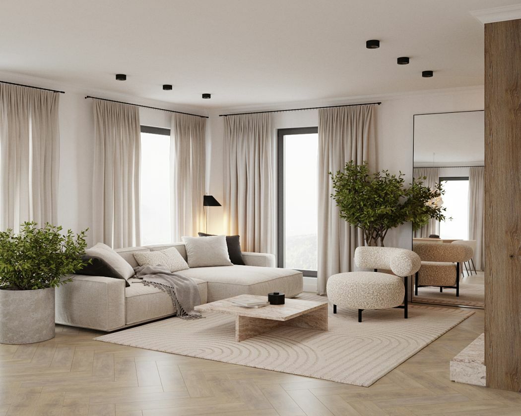 A nappali natúr kanapé és buklé fotel bútorokkal - Szilágyi Szilvi és Caramel lakása