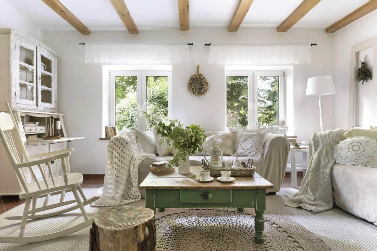 Shabby hangulatú nappali lakberendezés