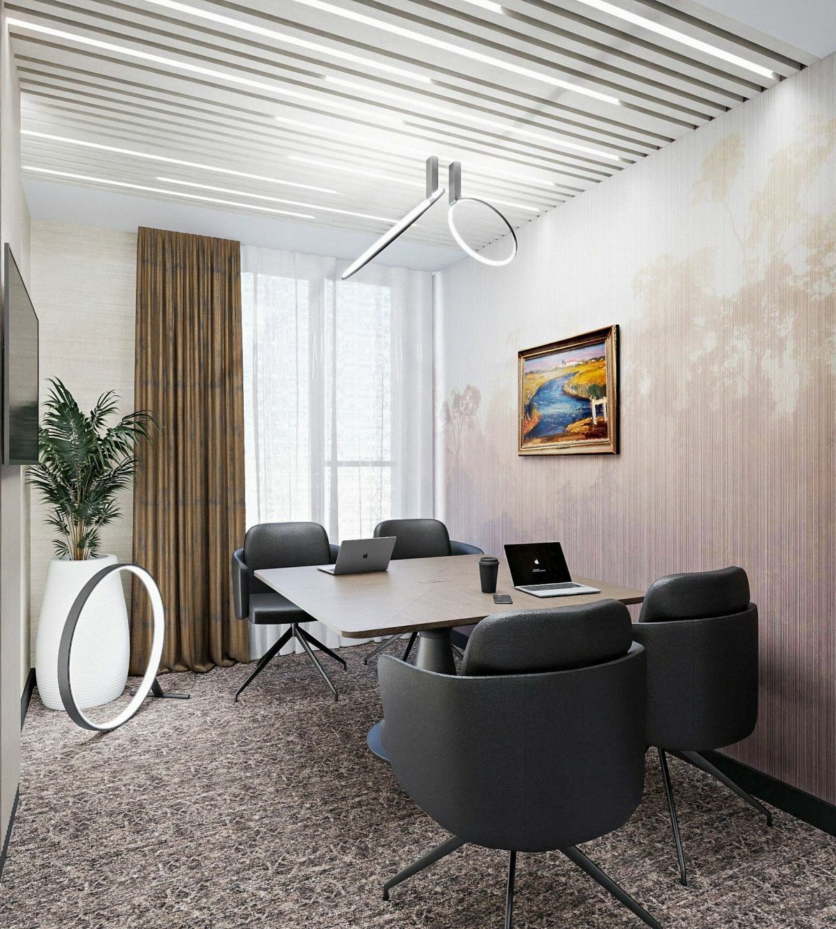 Kis tárgyaló design lámpákkal