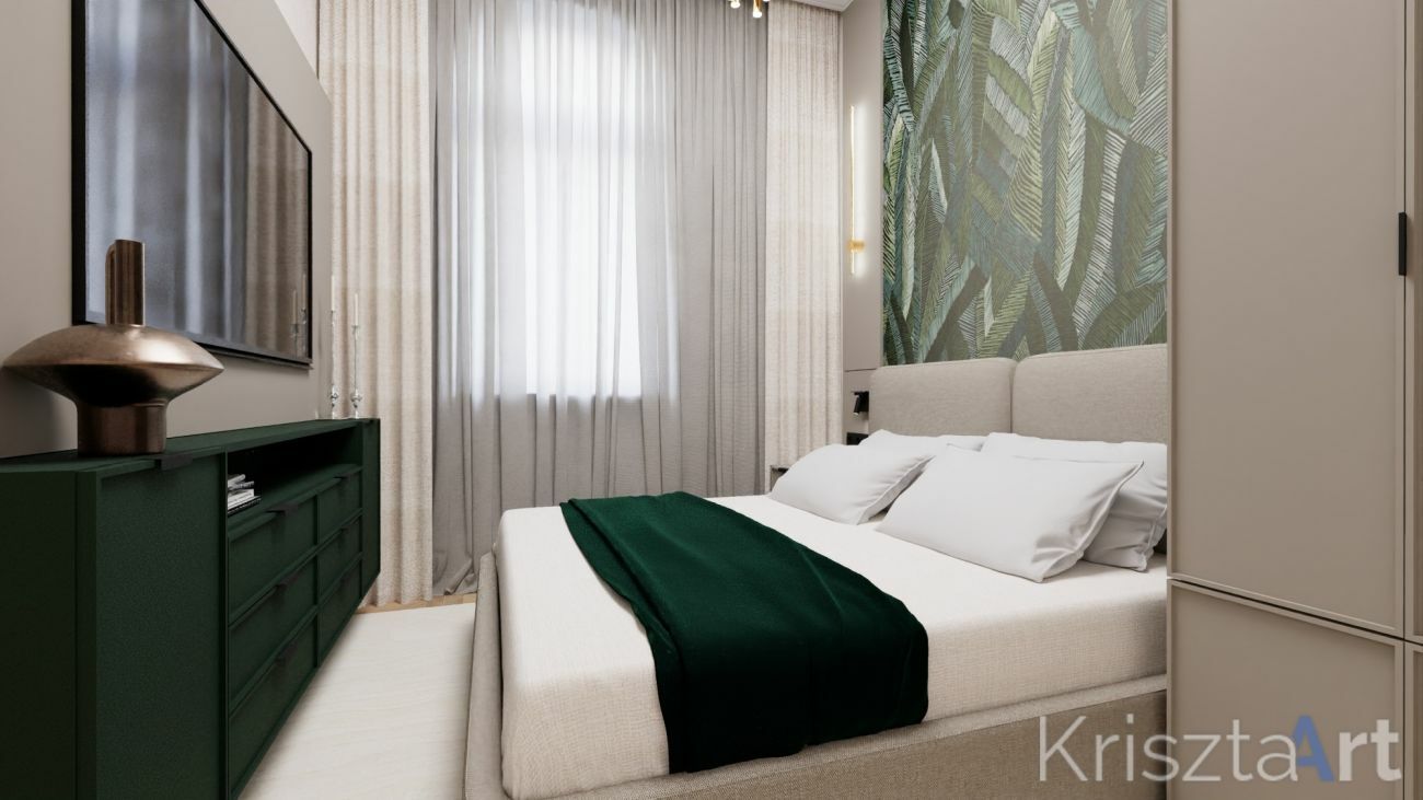 A tapéta zöld változata került a zöld hálószobába