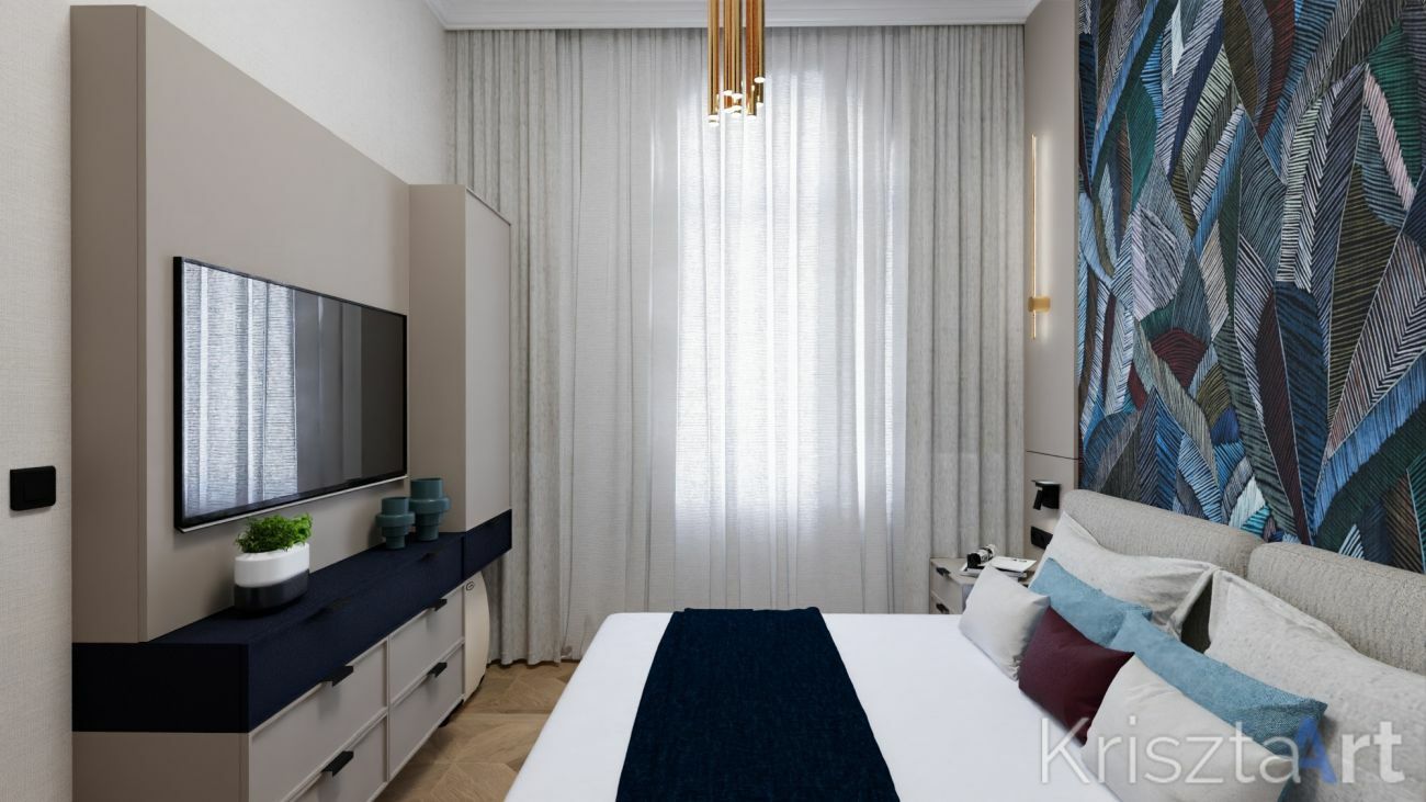 Kényelmes franciaágy és design mennyezeti lámpa