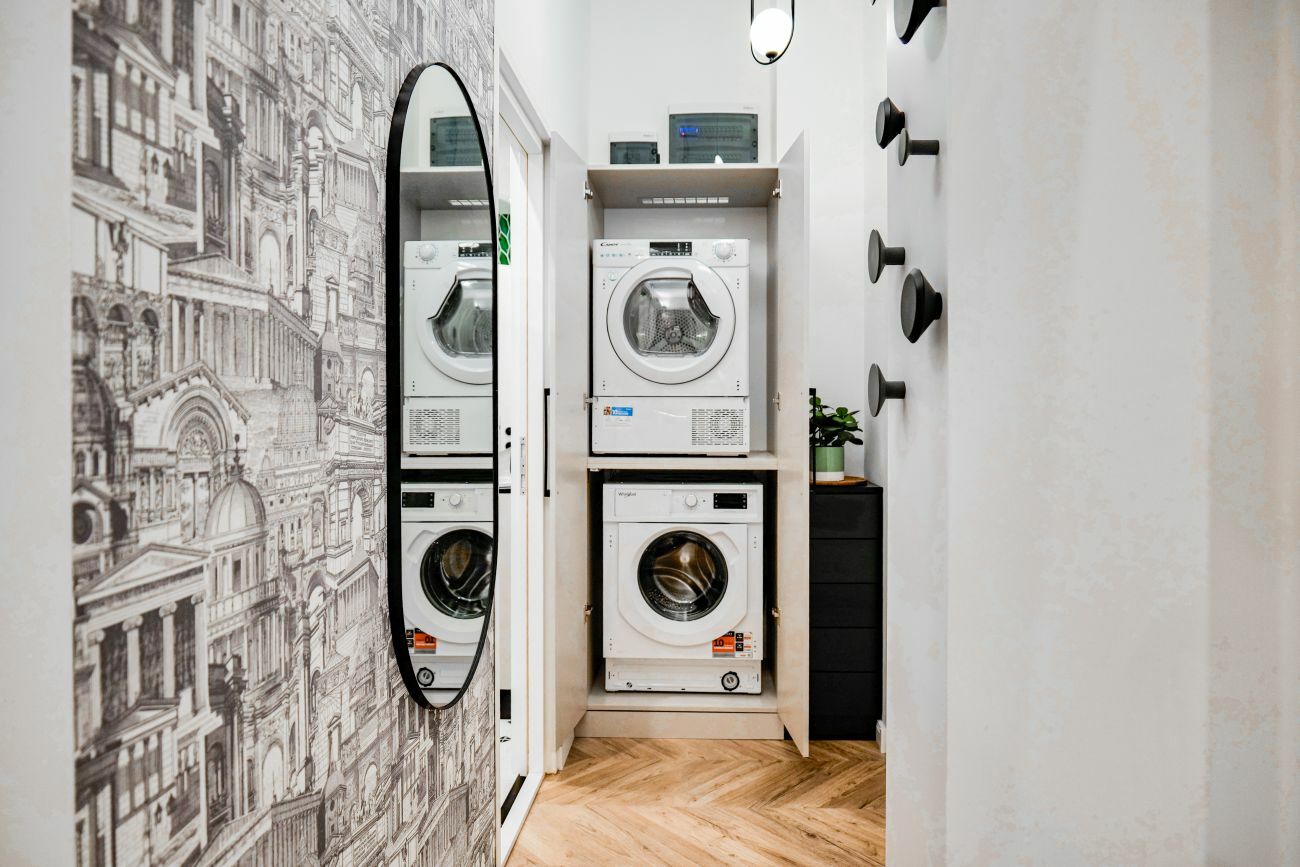 Itt kapott helyet a mosógép és a szárítógép