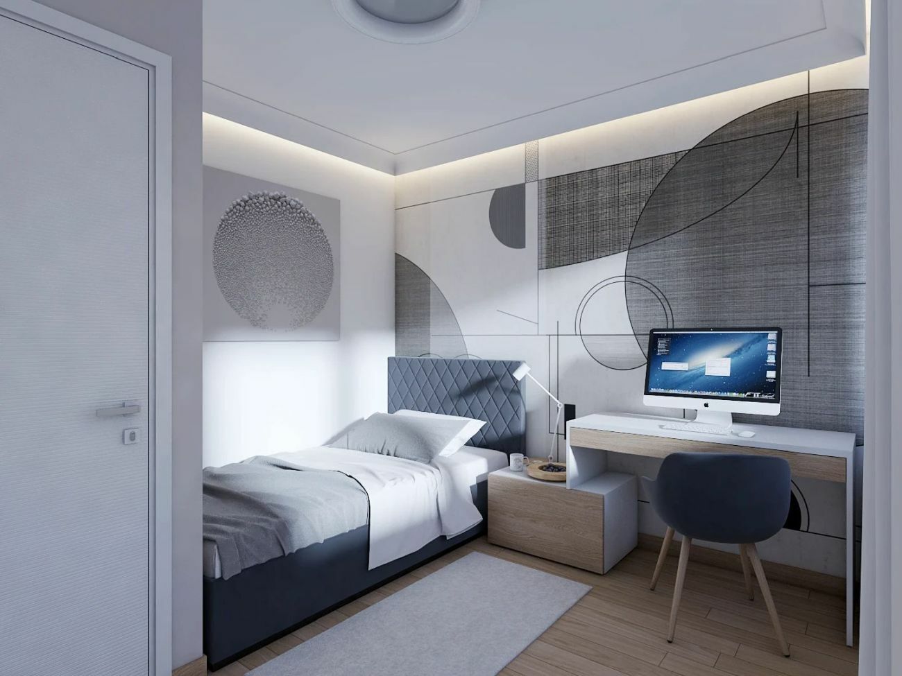 Világos fiúszoba íróasztallal