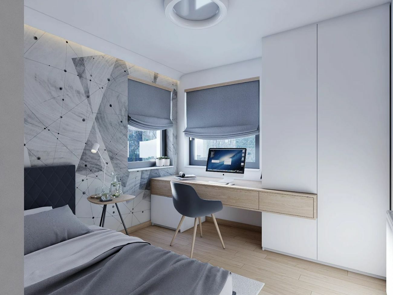 A másik tiniszoba egyedi tervezésű íróasztallal