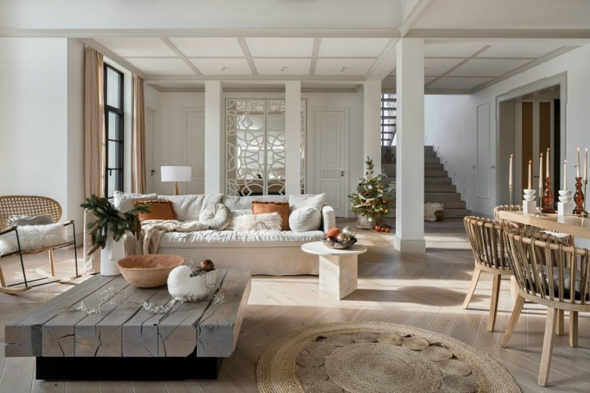 Fehér belső terek natúr lakberendezés