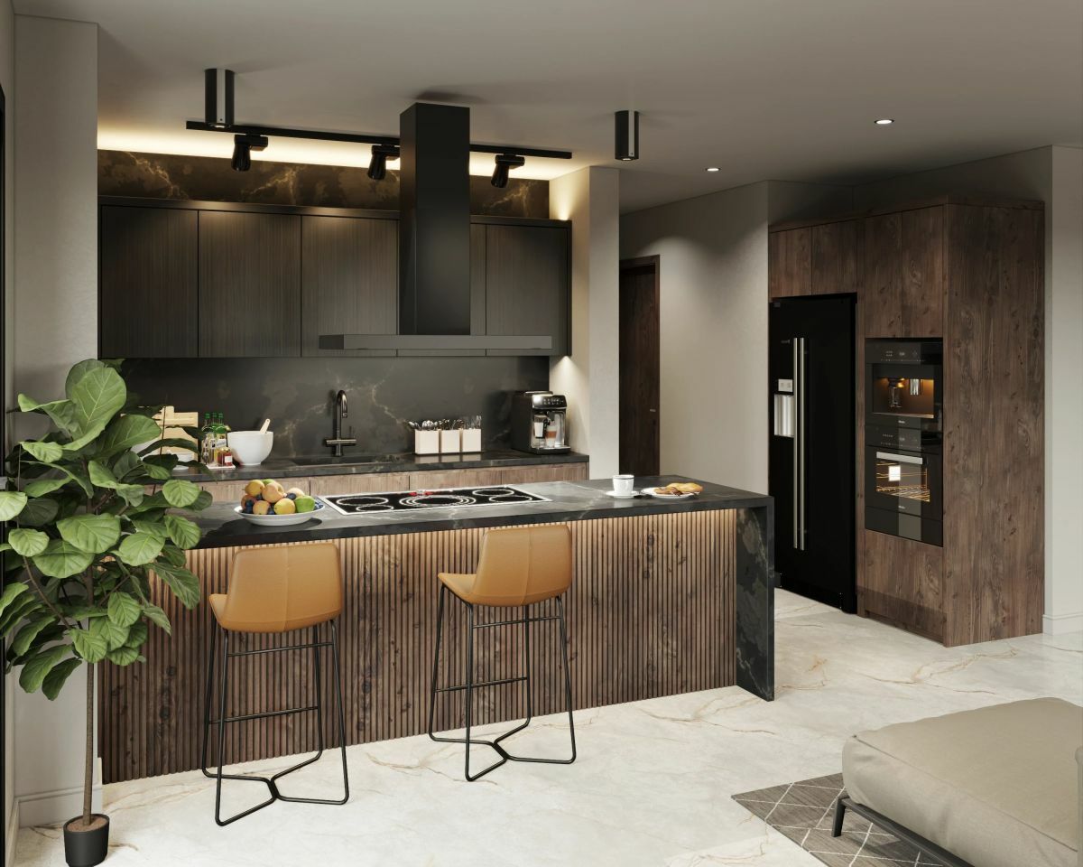 Félszigetes modern konyha kialakítás