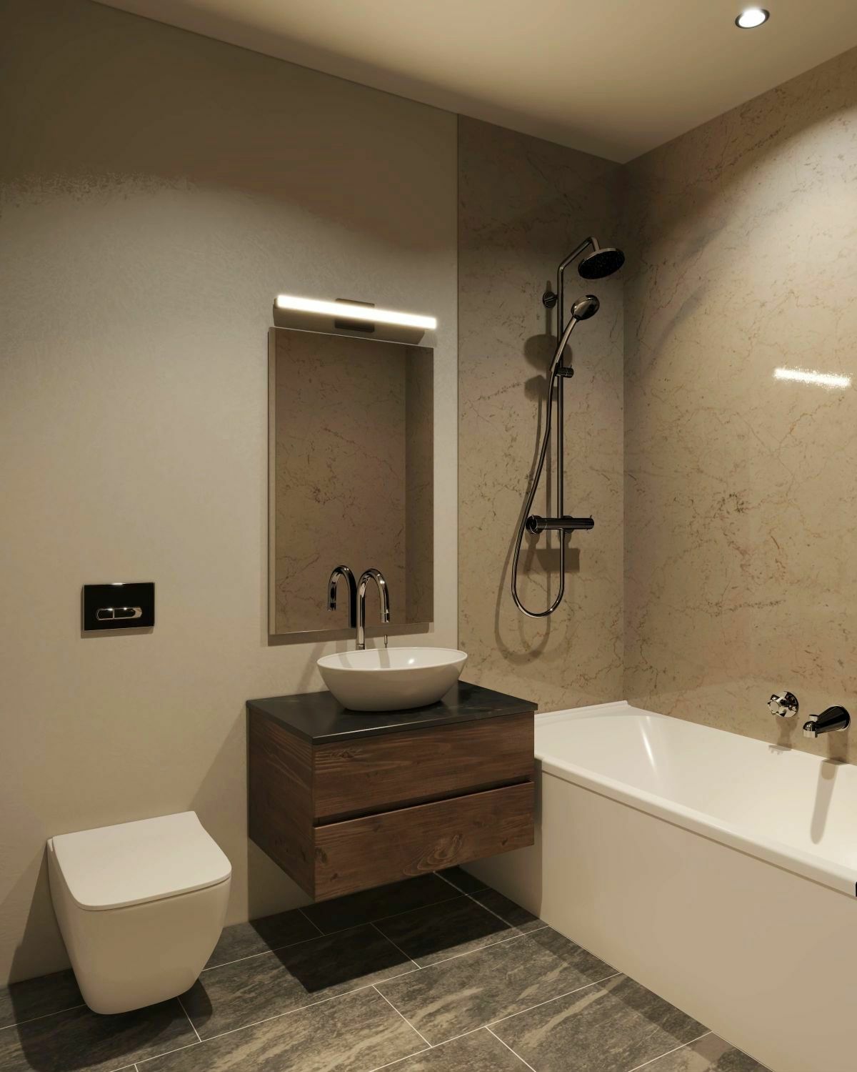 Egyszerű fürdőszoba alapfunkciókkal, fürdőkáddal