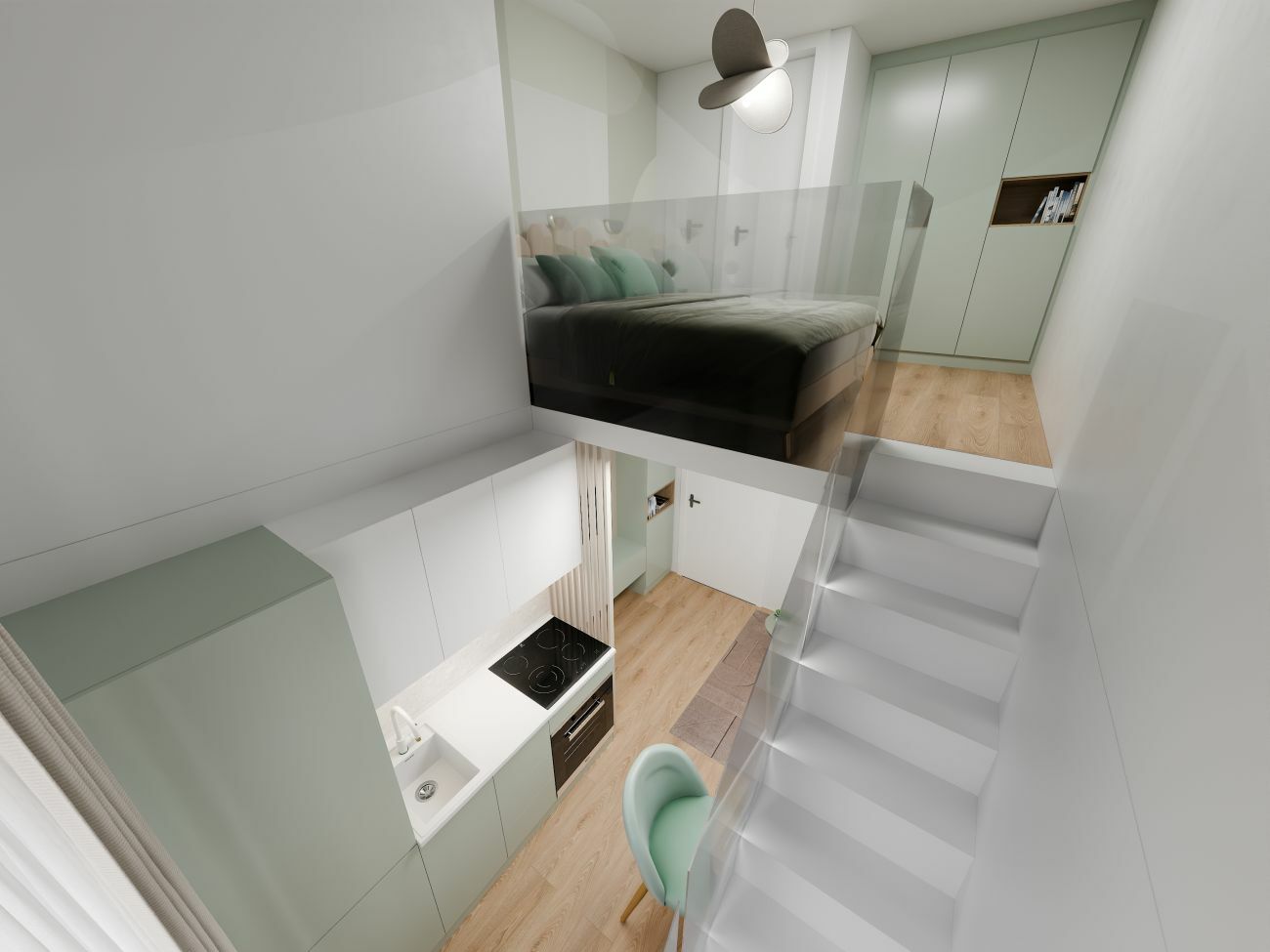 Fehér lépcső és mindenhol üvegkorlát