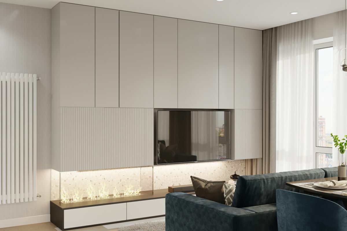 Nappali nagy beépített elemekkel