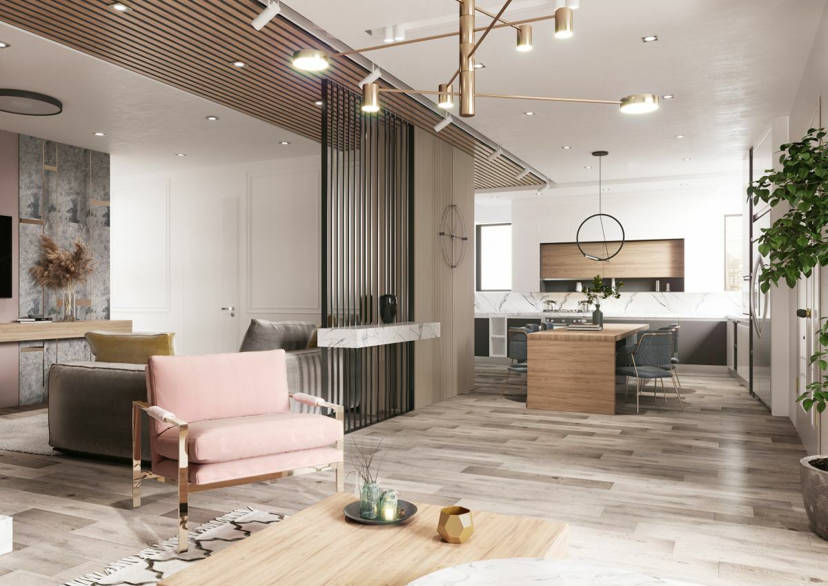 Konyha, étkező és nappali egy légtérben