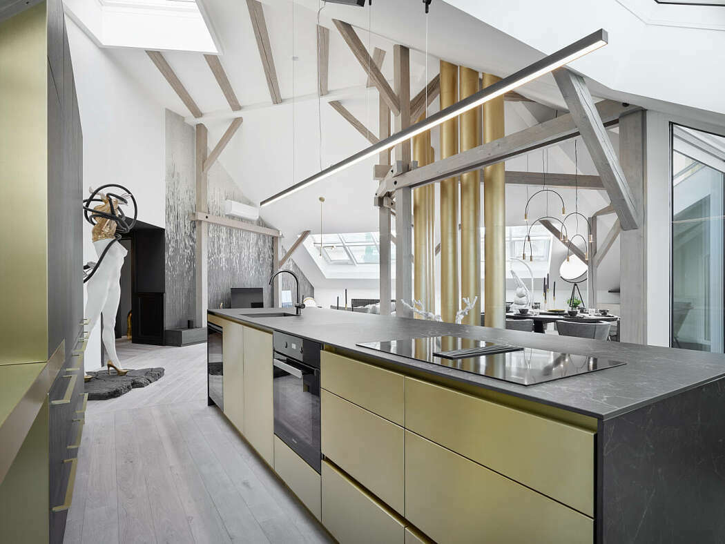 Minimál konyha arany színű fronttal