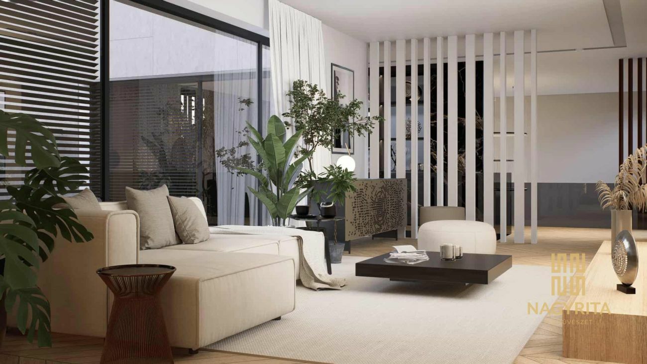 Friss hangulatú enteriőr élő növényekkel