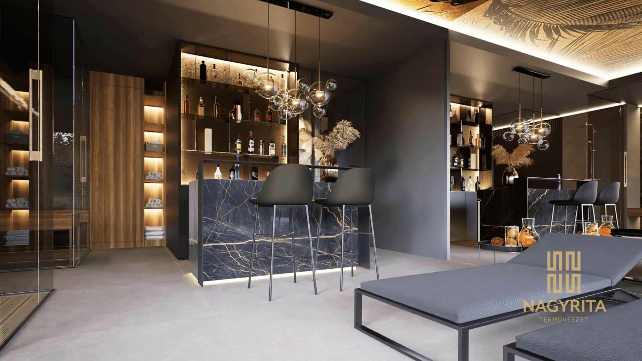 Luxus pihenőzóna nagy tükrökkel