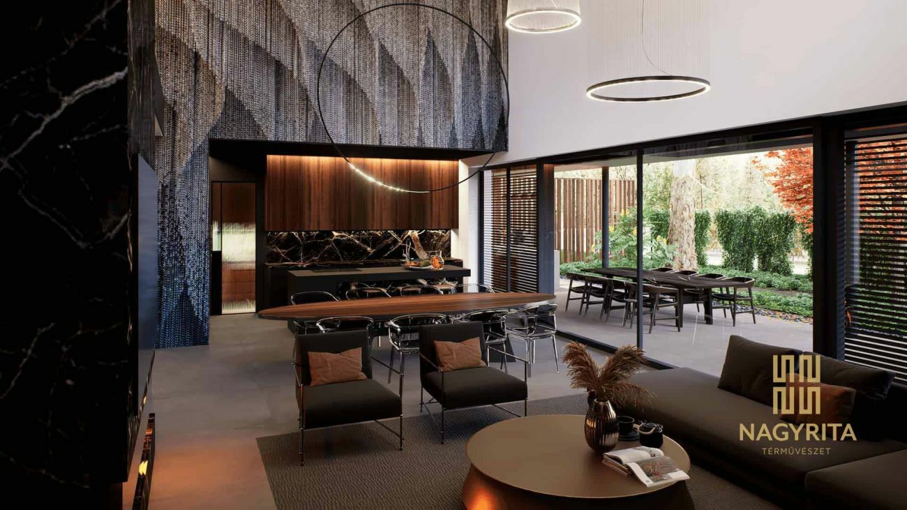 Panorámás nappali üvegfallal