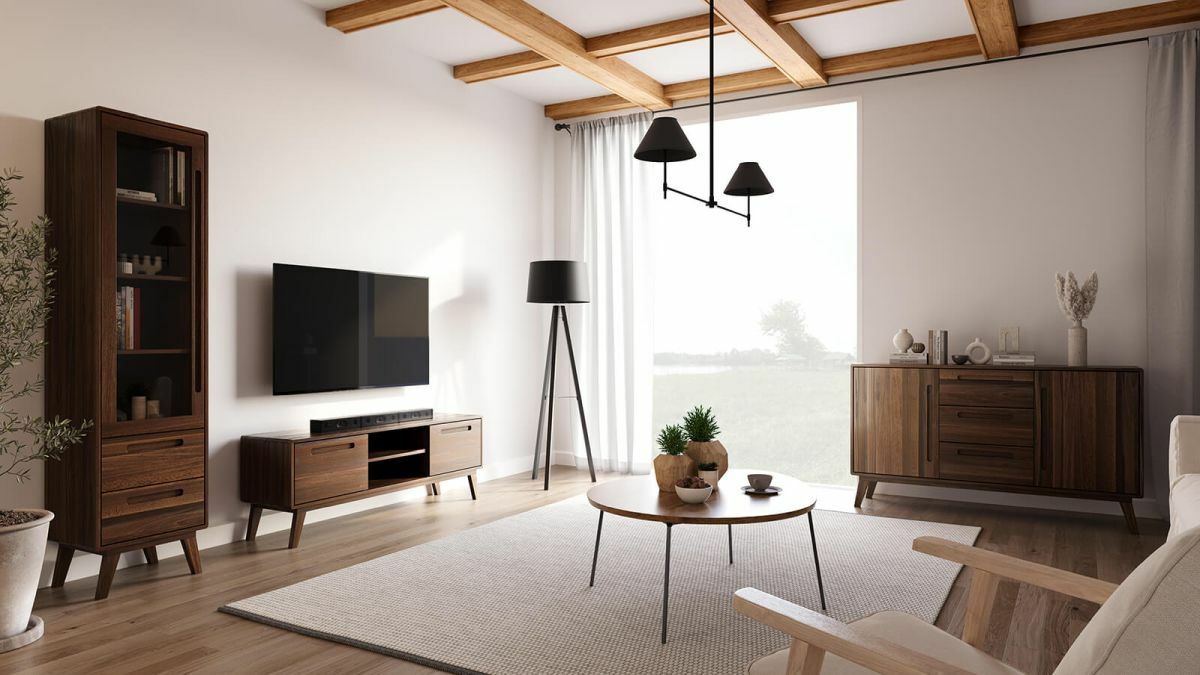 Nappali tömörfa bútorokkal