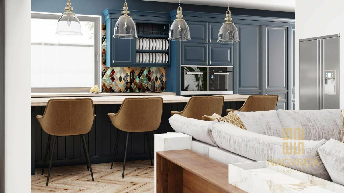 Modern konyha nappali kapcsolattal