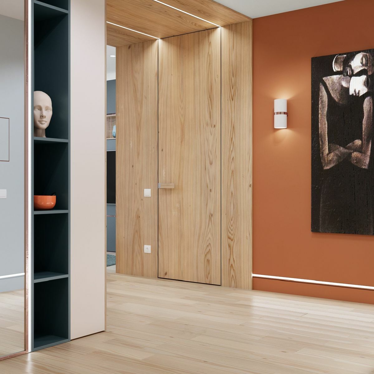 Tapétaajtó a fallal egy színben