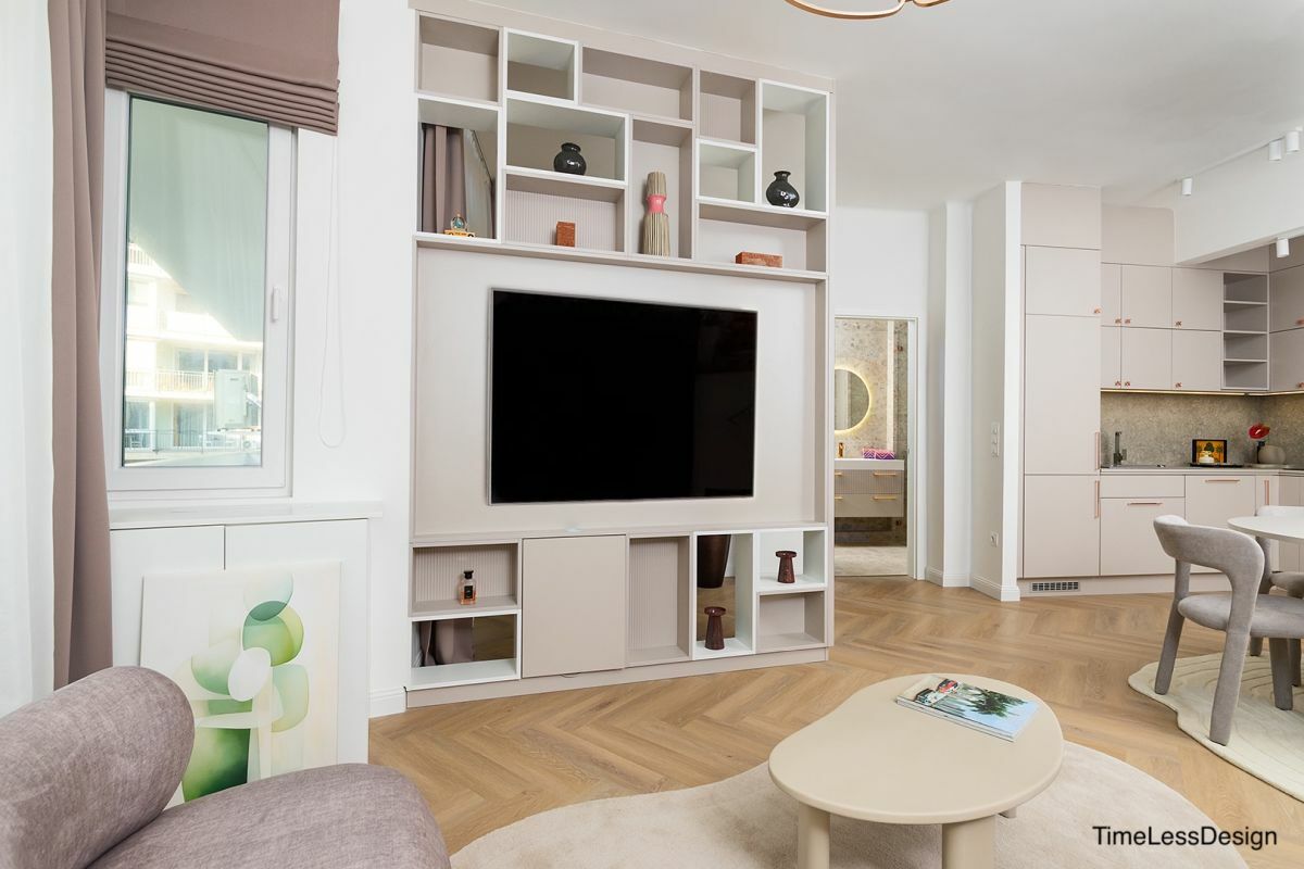 Nyitott polcos egyedi nappali szekrény